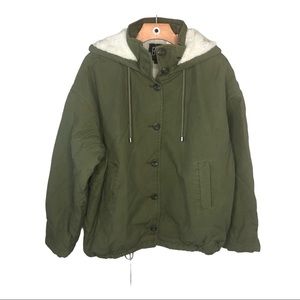 UO Sherpa Lined Field Jacket Hoodie Coat Green NEW